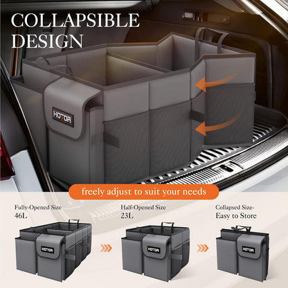 HOTOR Trunk Organizer - Car Organizer, Foldable Trunk organizer for SUVs & Sedans, Car Accessories, Tools, Sundries, 2 Compartments, Black - PuriLite