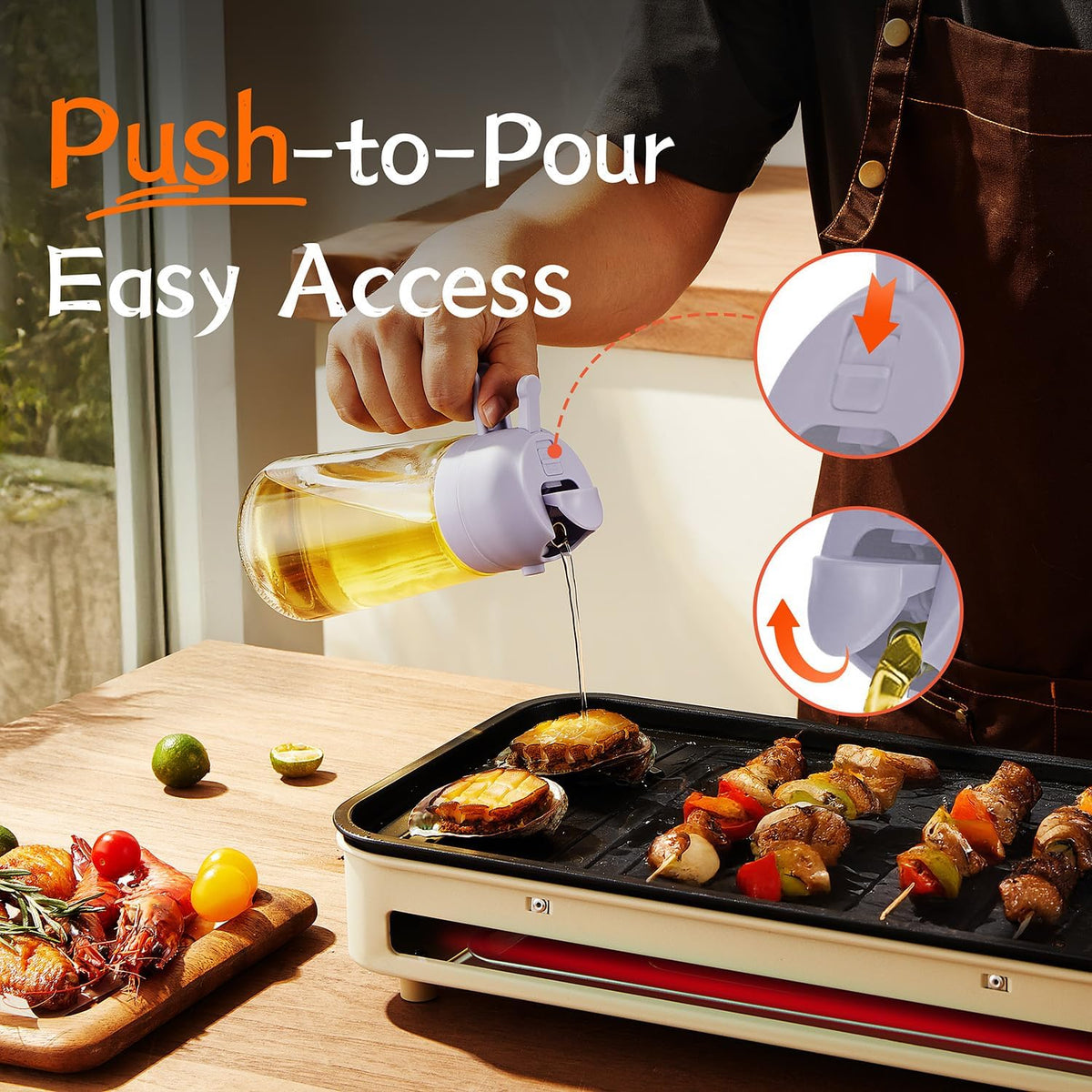 Purilite Select 470ml Glass Oil Sprayer &amp; Dispenser Bottle – 2-in-1 Flip Top - PuriLite