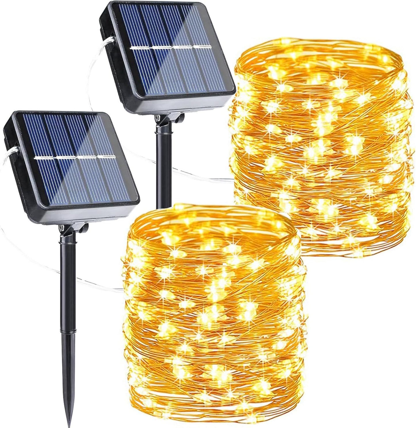 Joomer Solar String Lights Outdoor, 2Pack Total 80FT 240LED 8 Modes Solar Fairy Lights, Super Bright Waterproof Twinkle Lights for Tree, Patio, Garden, Outdoors (Warm White) - PuriLite