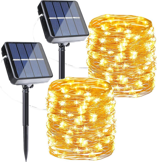 Joomer Solar String Lights Outdoor, 2Pack Total 80FT 240LED 8 Modes Solar Fairy Lights, Super Bright Waterproof Twinkle Lights for Tree, Patio, Garden, Outdoors (Warm White) - PuriLite
