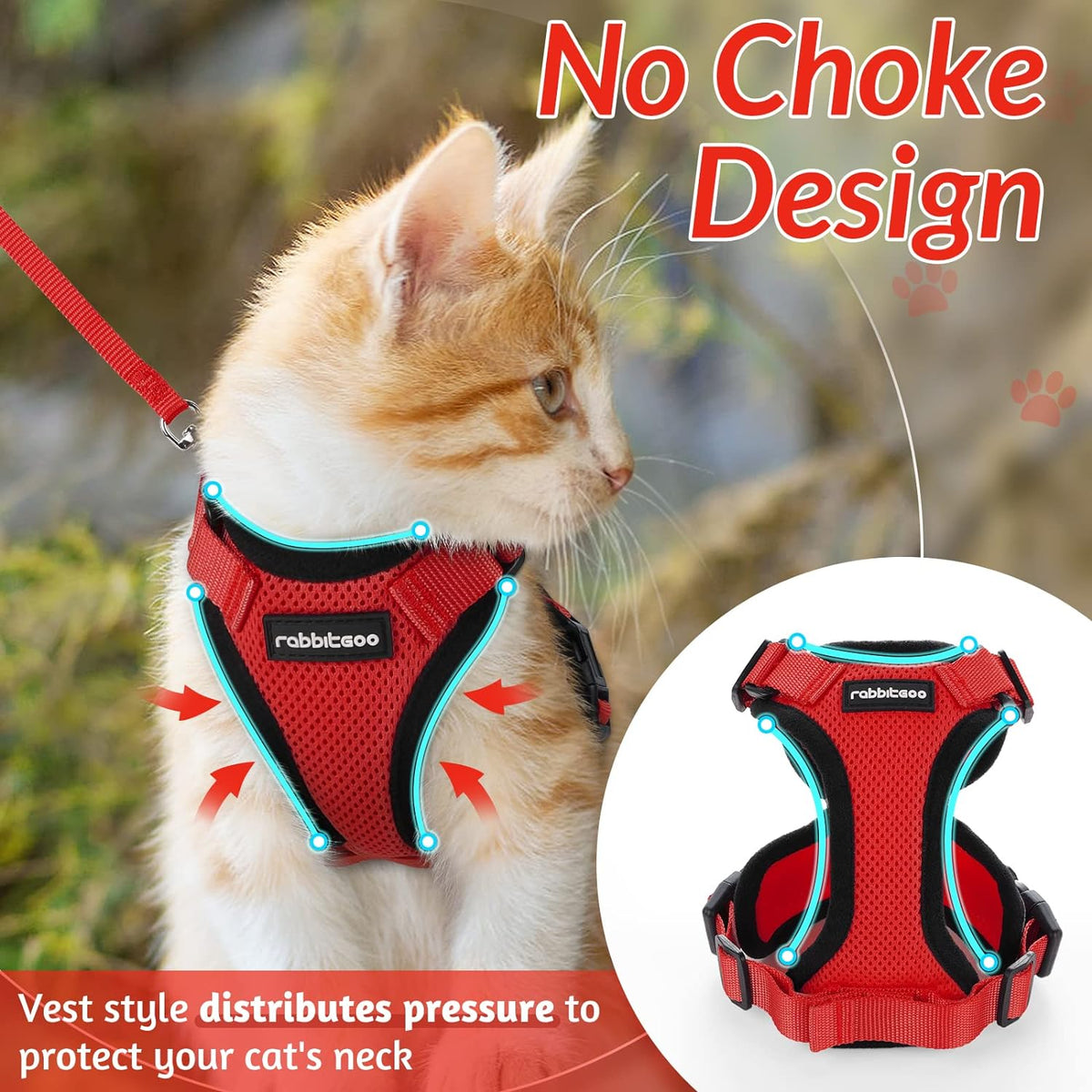 rabbitgoo Cat Harness and Leash for Walking, Escape Proof Soft Adjustable Vest Harnesses for Small Medium Cats, Easy Control Breathable Reflective Strips Jacket, XS, Black - PuriLite