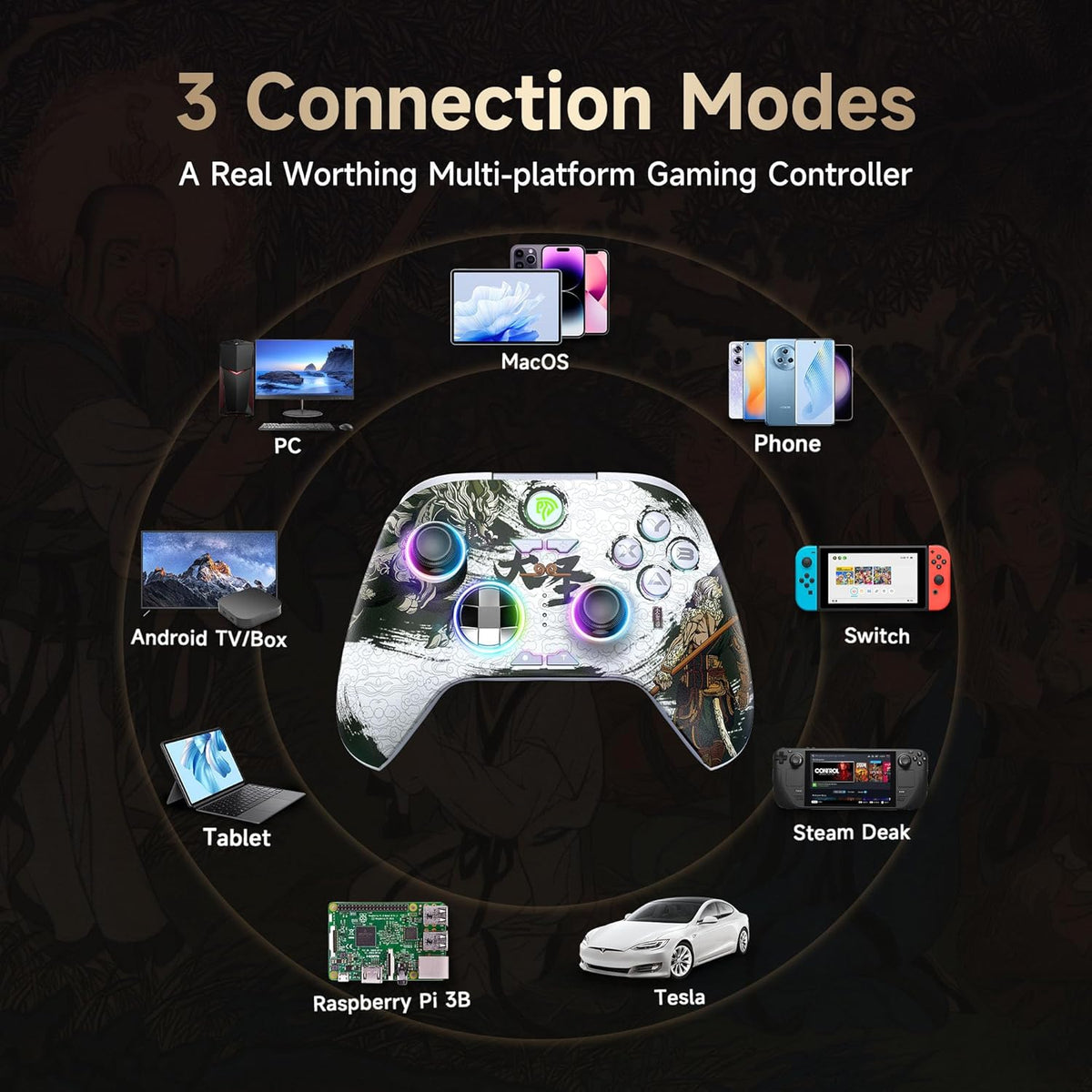EasySMX X15 PC Controller - Enhanced Wireless Bluetooth Controller with Hall Joysticks/Hall Triggers/RGB Lighting - No Stick Drift, No Dead Zone - Work for Windows PC, Android, Steam and Switch - PuriLite