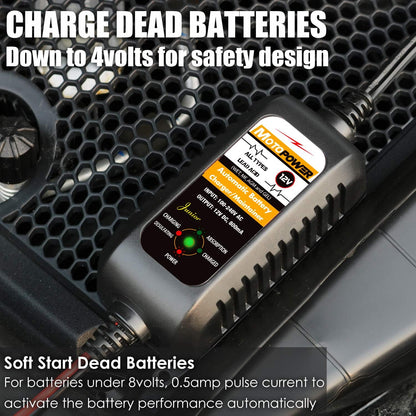 MOTOPOWER MP00205A 12V 800mA Fully Automatic Battery Charger/Maintainer - PuriLite