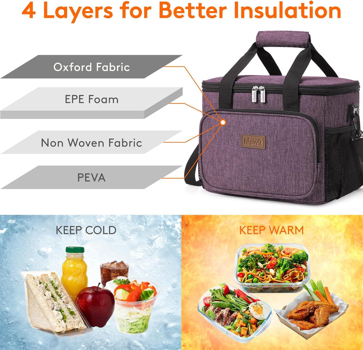 Lifewit Large Lunch Bag for Adults, 24-Can 15L Insulated Lunch Box Leakproof Soft Cooler Cooling Tote for Men Women, Waterproof Reusable Cooler Bags for Work Office Outdoor Picnic Camping, Black - PuriLite