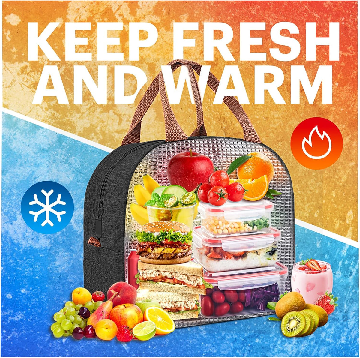 Lunch Bag for Women & Men Adult Insulated Lunch Box, Small Leakproof Cooler Food Lunch Containers Reusable High Capacity Lunch Tote Bags for Work, Travel, Outdoor - PuriLite