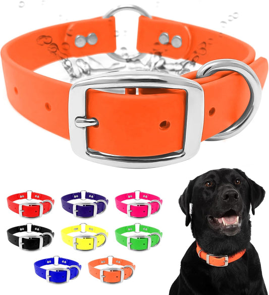 Regal Dog Products Medium Orange Dog Collar with Heavy Duty Double Buckle & D Ring | Vinyl Coated, Custom Fit, Adjustable Biothane Dog Collar Chew Resistant Waterproof Center-Ring Collar for Dogs - PuriLite