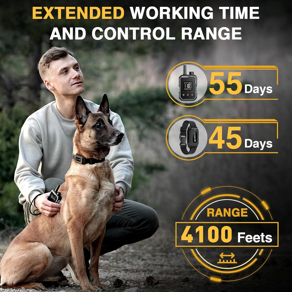 ABBIDOT Shock Collar - 4500ft Range Dog Training Collar, Super Mode, E-Clicker, Night Light, Safety Lock, Waterproof & Rechargeable E Collar for Small to Large Dogs (10-130 lbs) - PuriLite