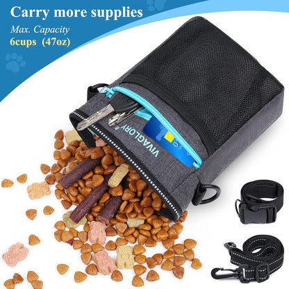 VIVAGLORY Dog Training Treat Pouch, 4Ways to Wear Dog Treat Bags, Built in Dog Waste Bag Dispenser Treats Training Bags with Reflective Adjustable Shoulder Strap, Heather Blue - PuriLite