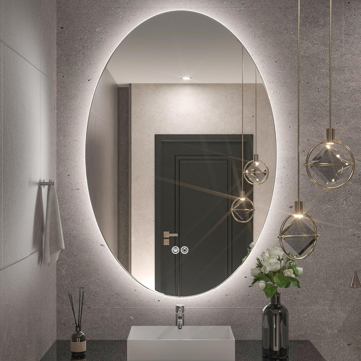 TETOTE 28 Inch Round LED Bathroom Vanity Mirror, Anti-Fog Dimmable Lights IP54 Waterproof Circle Makeup Wall Mounted Mirror - PuriLite