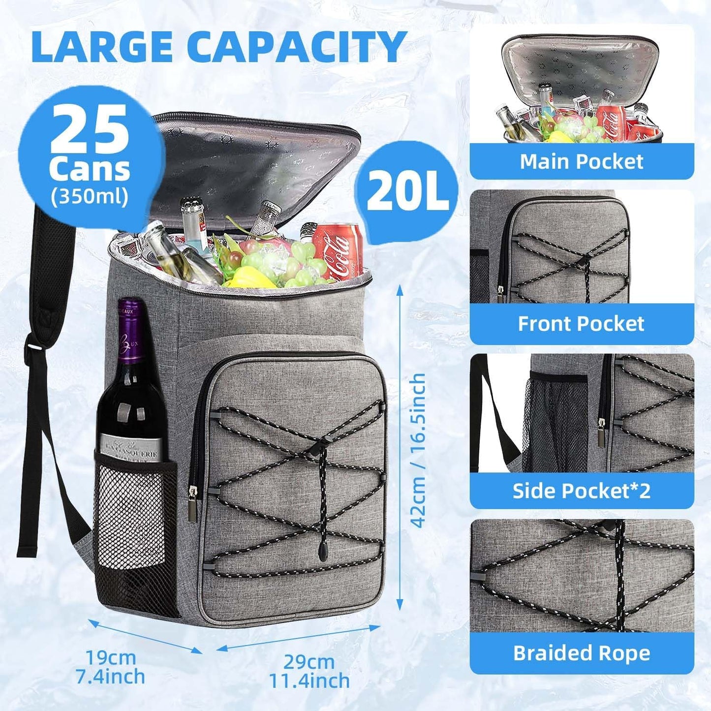 Bagtopia Camping Cooler Backpack 25 Cans, Leak Proof Insulated Thermal Bag, Beach Travel Picnic Lunch Backpack for Men Women - PuriLite