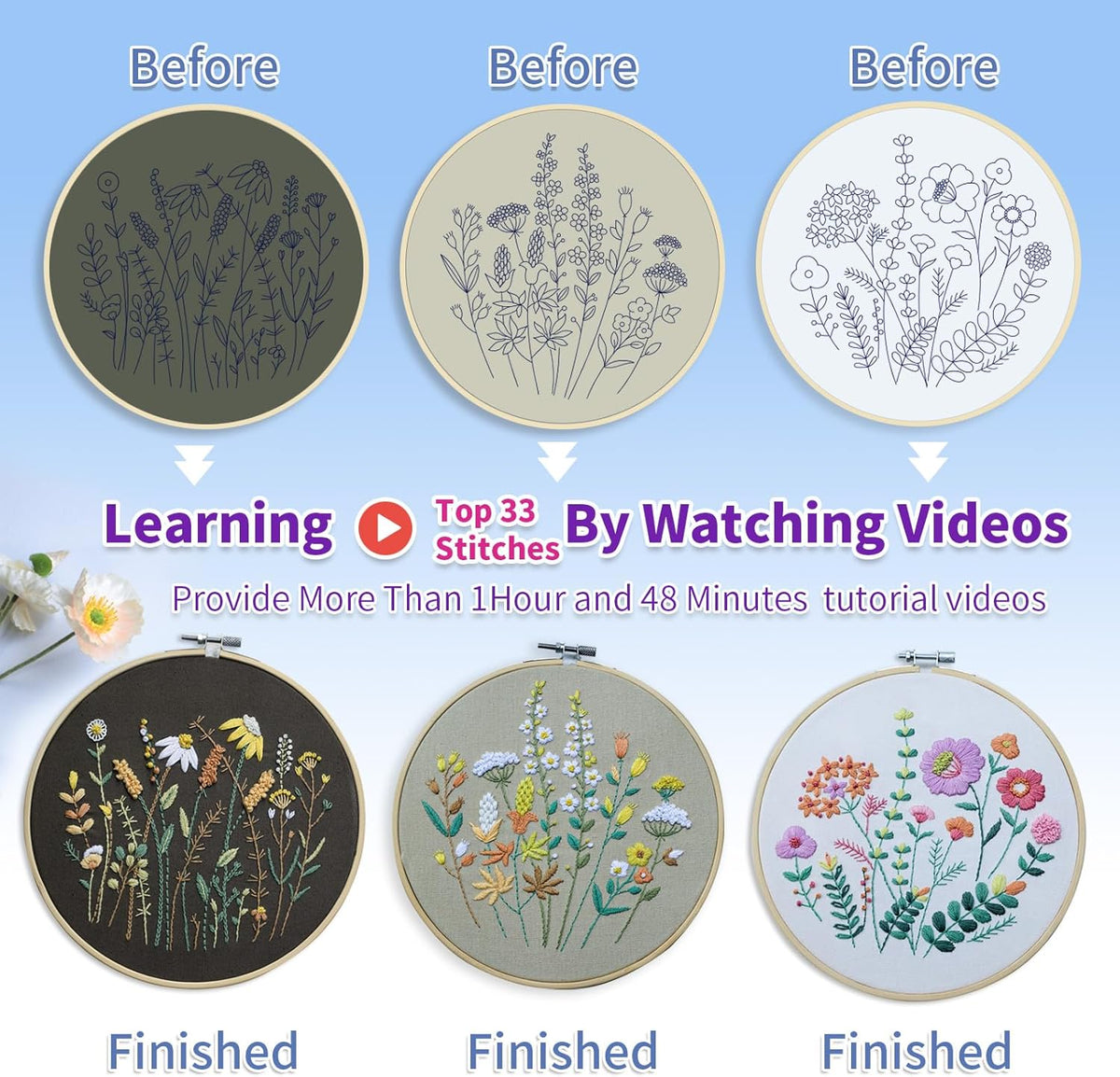 Purilite Select 3 Pack Beginner Embroidery Kits - PuriLite