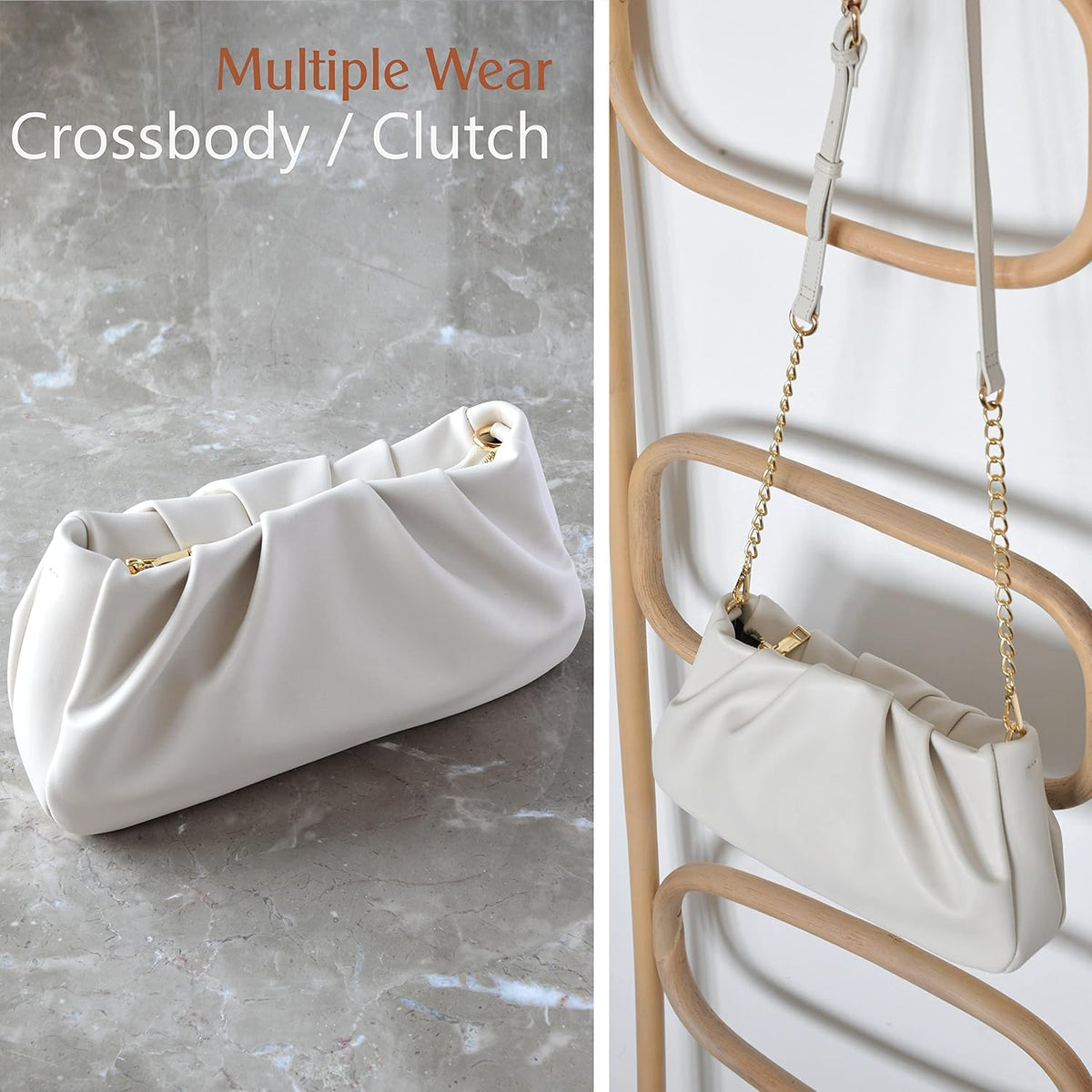 Cloud Pouch Bag Women Shoulder Handbag Soft Vegan Leather Vintage Hobo Chain Cross body Bag - PuriLite