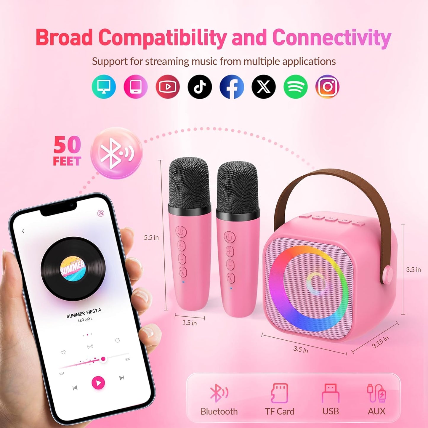 Karaoke Machine, Portable Bluetooth Karaoke Speaker with 2 Wireless Microphones and Party Lights for Kids and Adults, Birthday Gifts for Girls Boys Family Home Party (Beige2) - PuriLite
