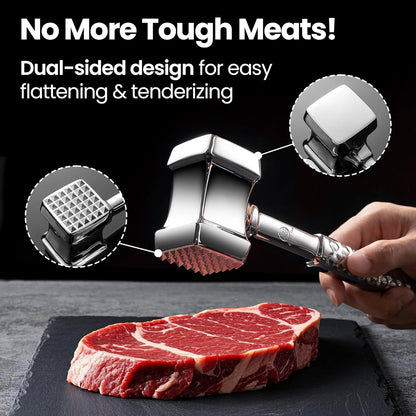 Stainless Steel Meat Tenderizer Tool, Premium Meat Mallet with Non-Slip Grip, Dual-Sided with Heart Shape Design for Tenderizing Steak, Poultry & Chicken Cutlet, Dishwasher Safe, Lifetime Replacement - PuriLite