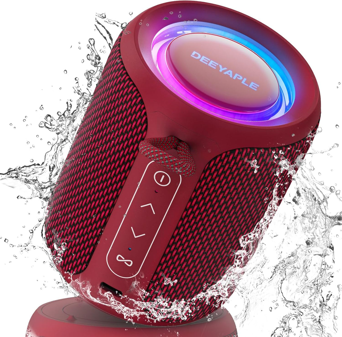 Deeyaple Portable Bluetooth Speaker, IP67 Waterproof Mini Bluetooth Speaker Wireless V5.3 with Stereo Sound,All Day,TWS Pairing,LED Light,Gift for him/her (Black) - PuriLite