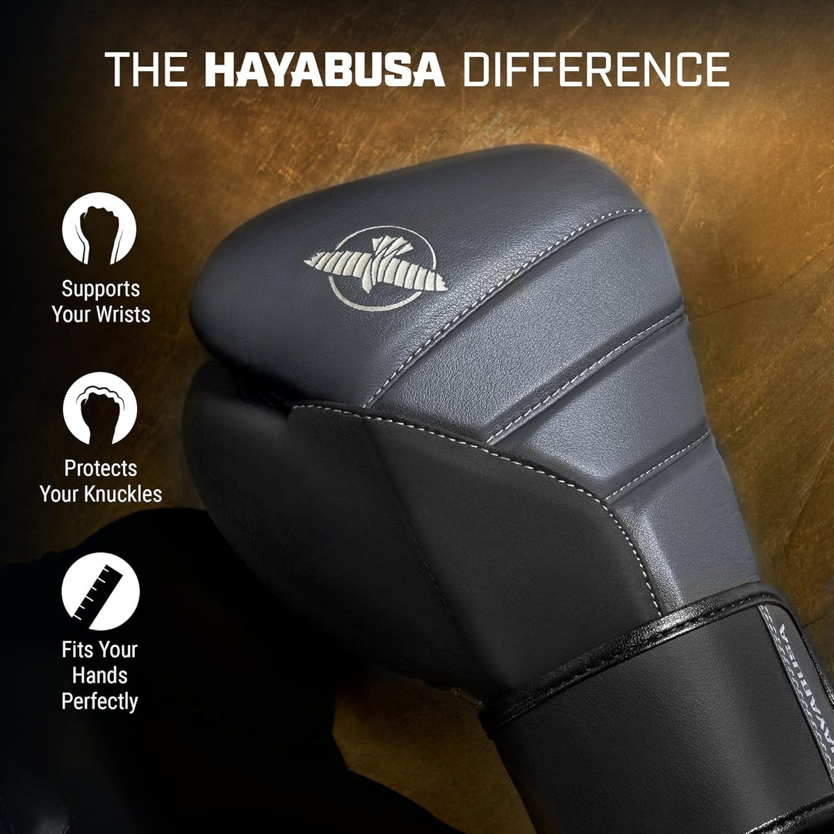 Hayabusa T3 Boxing Gloves for Men and Women Wrist and Knuckle Protection, Dual-X Hook and Loop Closure, Splinted Wrist Support, 5 Layer Foam Knuckle Padding - PuriLite
