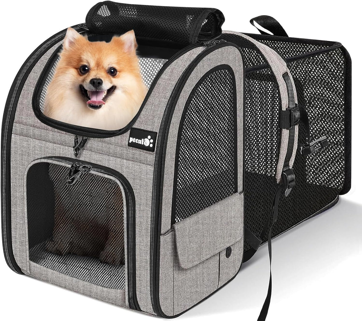 Pecute Pet Carrier Backpack, Dog Carrier Backpack Expandable with Breathable Mesh for Pets ＜6kg, Pet Backpack Carrier for Hiking Travel Camping Outdoor - PuriLite