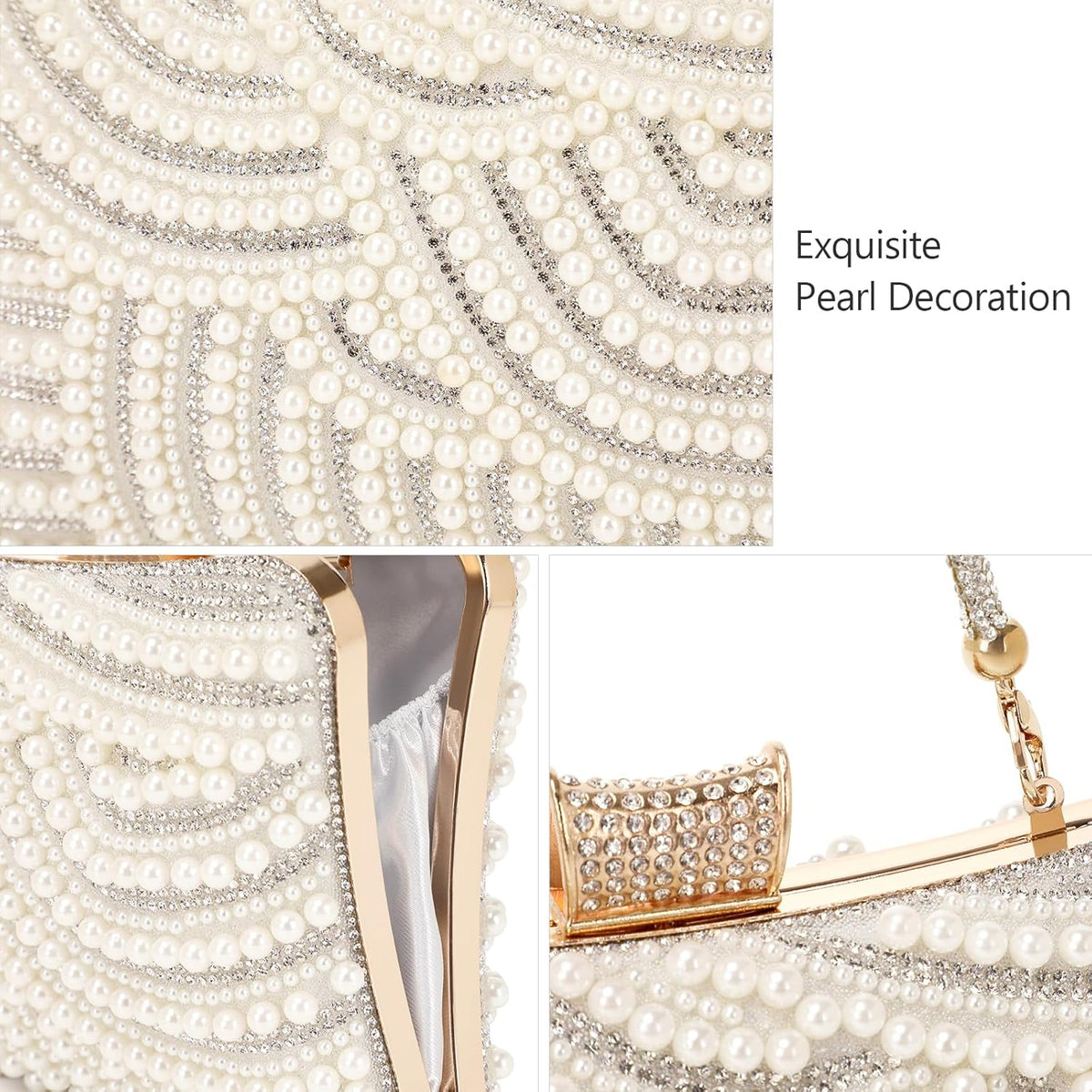 Women's Evening Handbags Pearl Clutch Purse Beaded bag Bridal Clutch wedding Purse - PuriLite