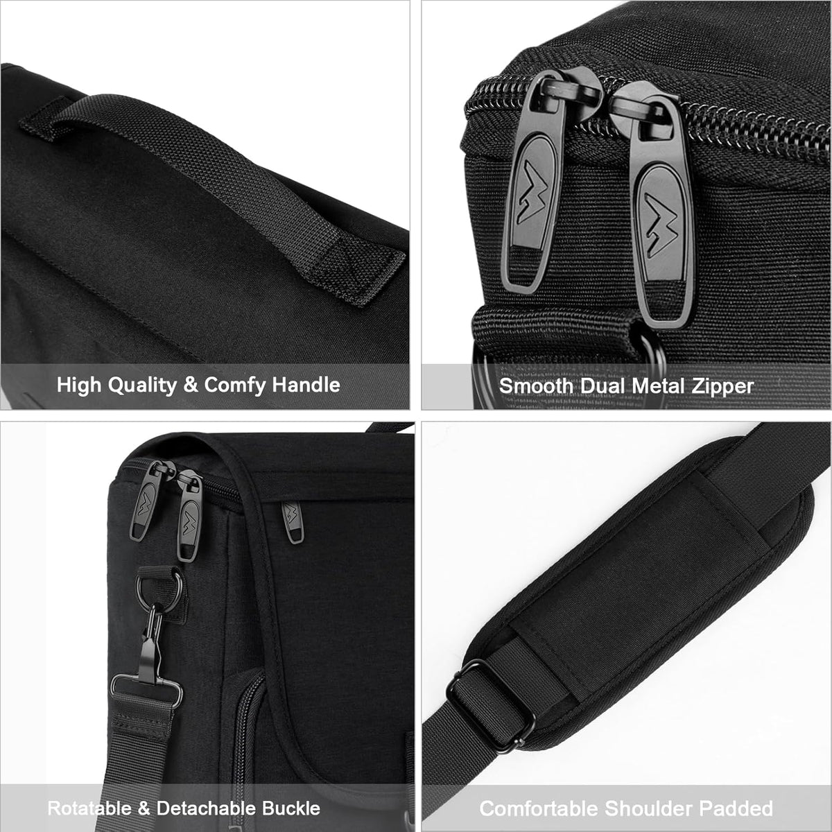 Messenger Bag for Men, Laptop Bag 15.6 Inch, Water Resistant Canvas Shoulder Bag Nylon Crossbody Bag for Women with Detachable Shoulder Strap Black - PuriLite