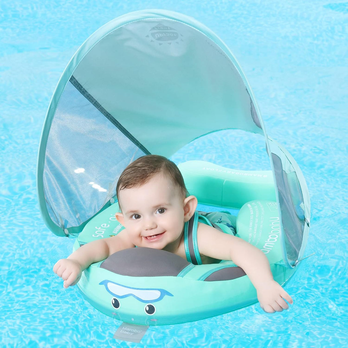 Mambobaby Baby Swim Float with Canopy, Non-Inflatable Solid Baby Float, Upgrade Soft Skin-Friendly Material Infant Swim Float - PuriLite