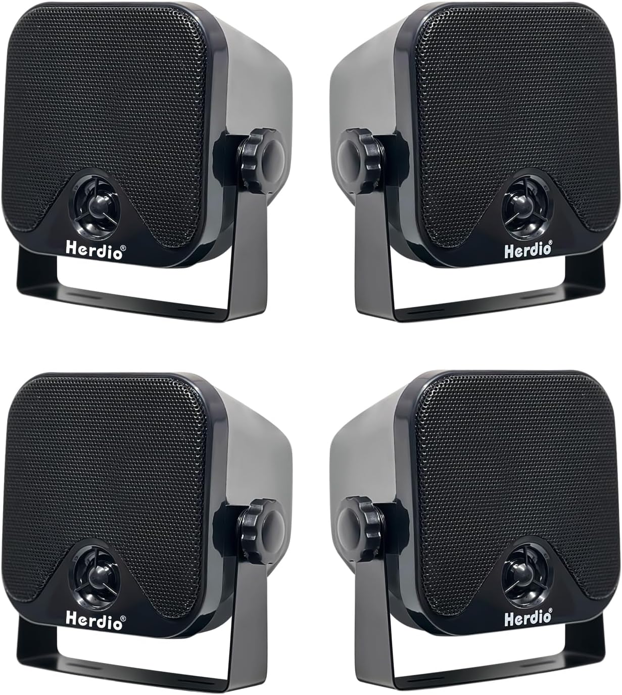 Herdio 4 Inches Heavy Duty Waterproof Boat Marine Box Outdoor Speakers Surface Mounted for Skid Steer ATV UTV RZR RV Golf Cart Tractor Powersports Boat Truck Jeep(4 Black Speakers) - PuriLite