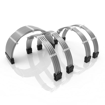 LINKUP - 30cm Super Soft and Flexible PSU Cable Extension Sleeved Custom Mod GPU PC Braided w/Comb Kit | 1 x 24 P (20+4) | 2 x 8 P (4+4) CPU | 2 x 8 P (6+2) GPU Set | 300mm - Blackgreen - PuriLite