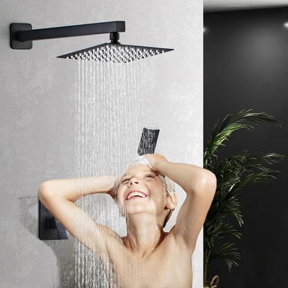 LCEVCGK Shower Faucet Set Complete Matte Black Shower System with 8 inch Square Rainfall Shower Head 3-Function Handheld Shower Waterfall Bathtub Spout Rain Shower Combo Set Bathroom Wall Mounted - PuriLite