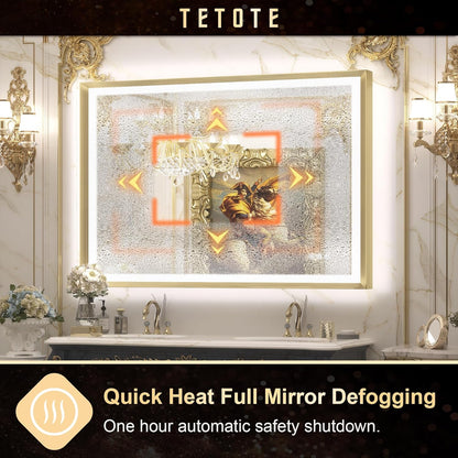 TETOTE 28x36 LED Mirror for Bathroom Black Metal Frame Frontlit & Backlit Lighted Vanity Mirror Baroque Gothic Anti Fog Stepless Dimmable White/Warm/Natural,Wall Mounted(Horizontal/Vertical) - PuriLite