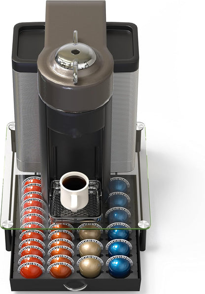 DecoBrothers Vertuo Pod Holder VertuoLine Drawer Storage for Nespresso Coffee Capsules, Crystal Tempered Glass, White - PuriLite