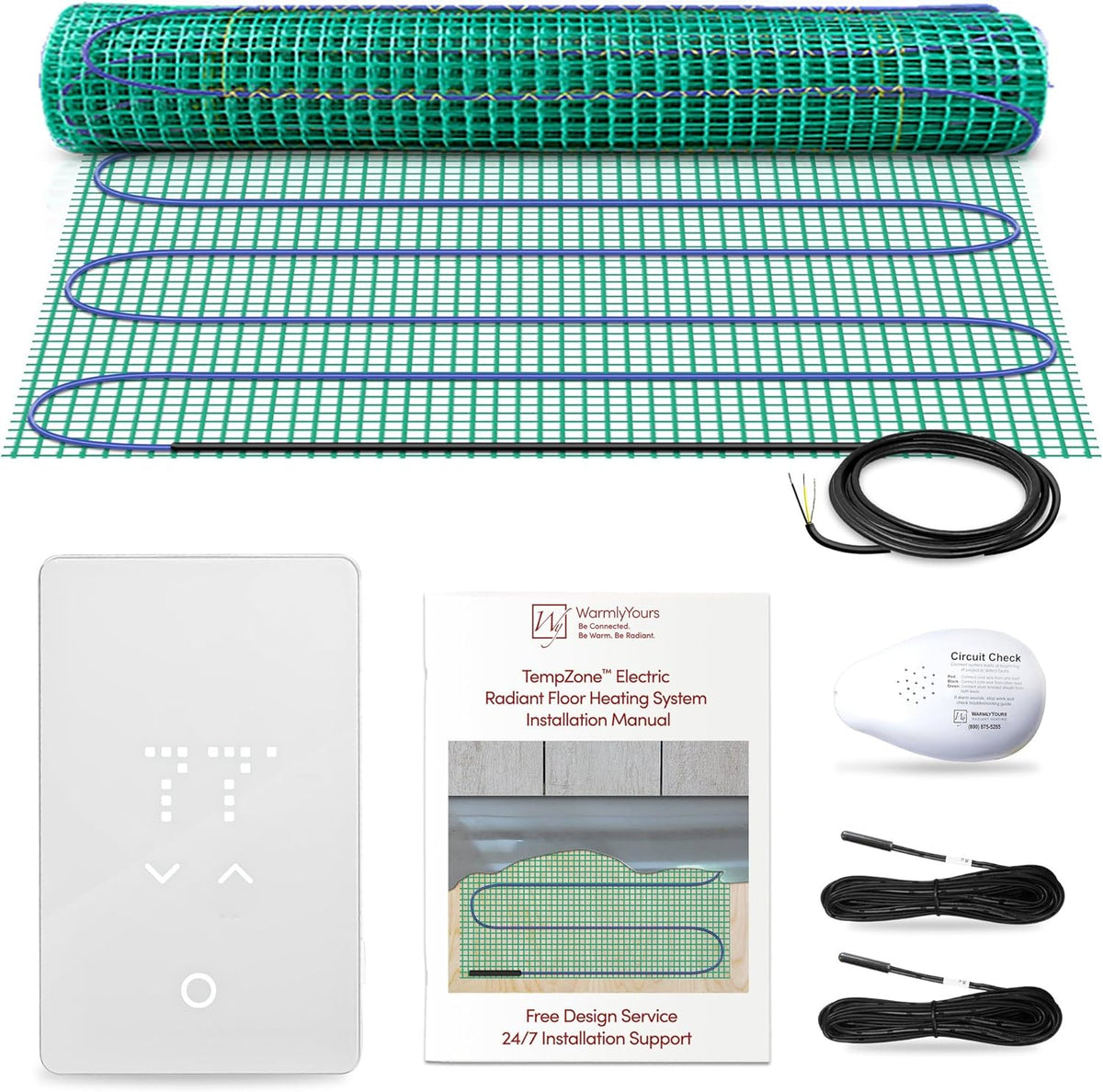 WarmlyYours Heated Floor Mat Kit 3 x 8 ft. - Electric Radiant Heating System for Fast, Even Warmth Under Tile, Stone - with nTrust 2.0 LED Touch Thermostat (TempZone Easy Mat) - PuriLite