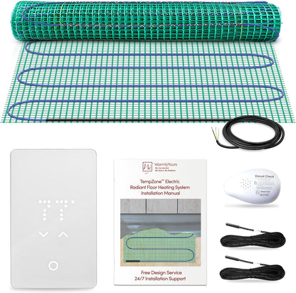 WarmlyYours Heated Floor Mat Kit 3 x 8 ft. - Electric Radiant Heating System for Fast, Even Warmth Under Tile, Stone - with nTrust 2.0 LED Touch Thermostat (TempZone Easy Mat) - PuriLite