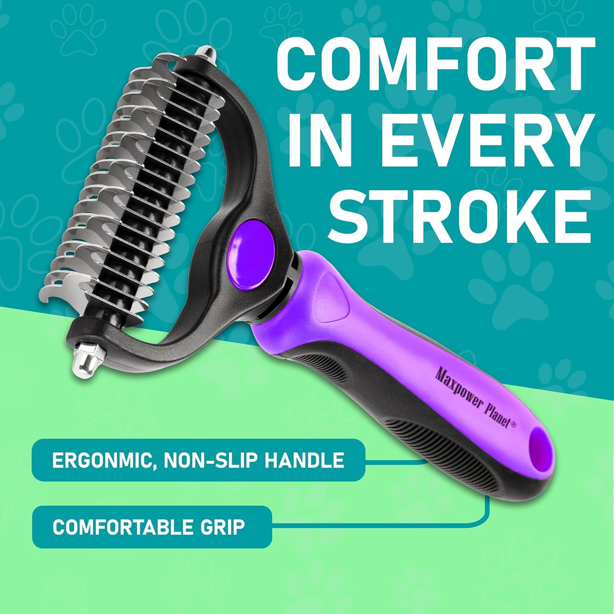 Maxpower Planet Pet Grooming Brush - Double Sided Shedding, Dematting - Undercoat Rake for Dogs - Dog Grooming Brush - Deshedding Brush for Dogs - Dog Brush, Cat Brush, Reduce Shedding by 95%, Black - PuriLite