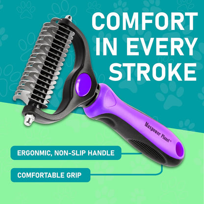 Maxpower Planet Pet Grooming Brush - Double Sided Shedding, Dematting - Undercoat Rake for Dogs - Dog Grooming Brush - Deshedding Brush for Dogs - Dog Brush, Cat Brush, Reduce Shedding by 95%, Black - PuriLite