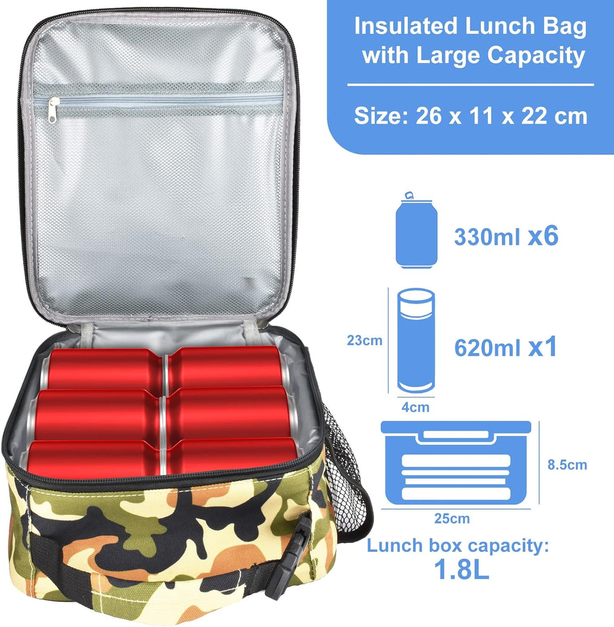 Insulated Lunch Bag, Leakproof Portable Lunch Box for Women Men Boys Girls, Large Capacity Cooler Bag with Handle and Bottle Pocket for Office School Camping Hiking Outdoor Beach Picnic (Black) - PuriLite