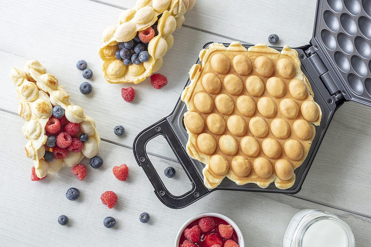 Bubble Waffle Maker - Electric Nonstick Hong Kong Egg Waffle Iron Machine - Ready in 5 Minutes with Indicator Light - Includes Bonus Recipe Guide - PuriLite