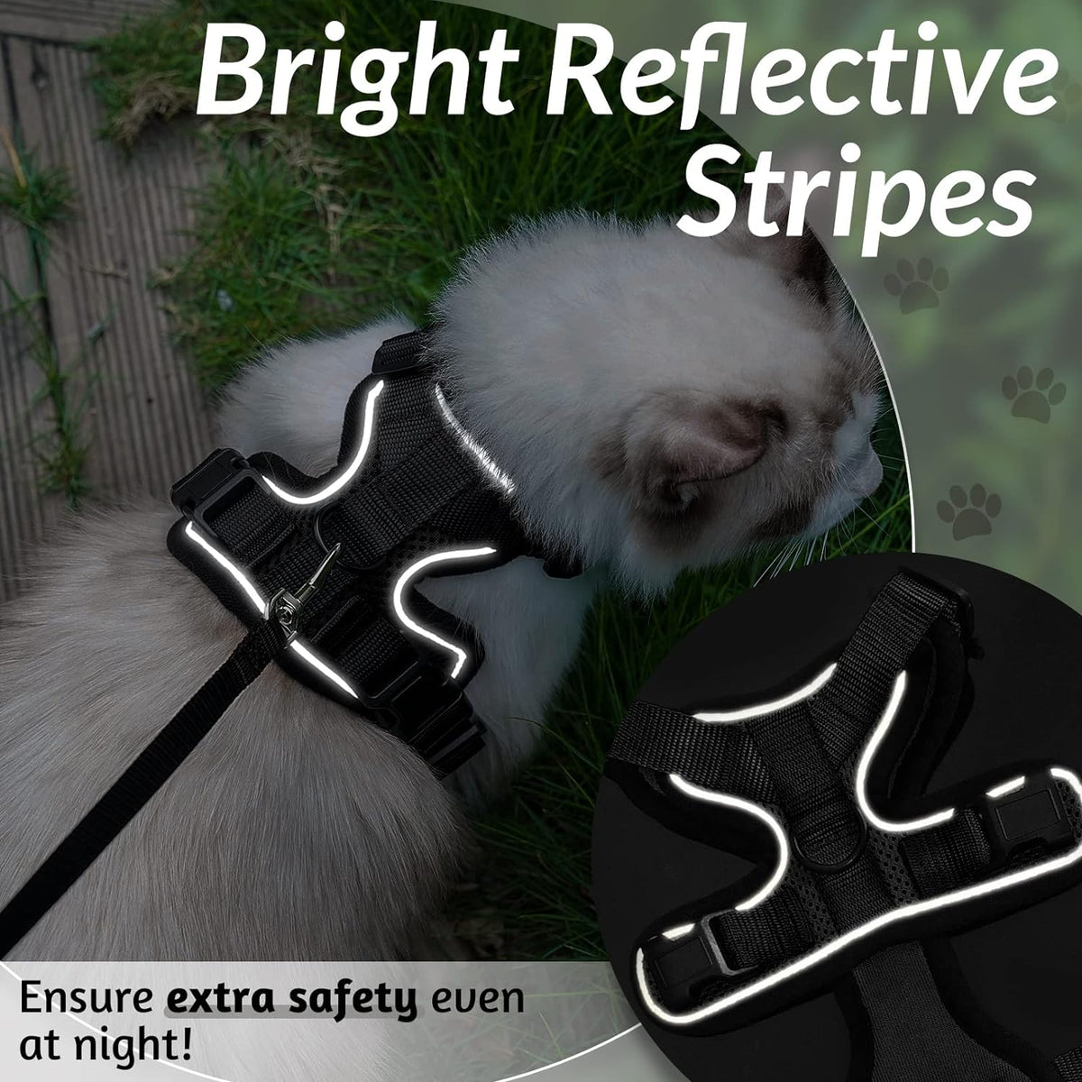 rabbitgoo Cat Harness and Leash for Walking, Escape Proof Soft Adjustable Vest Harnesses for Small Medium Cats, Easy Control Breathable Reflective Strips Jacket, XS, Black - PuriLite