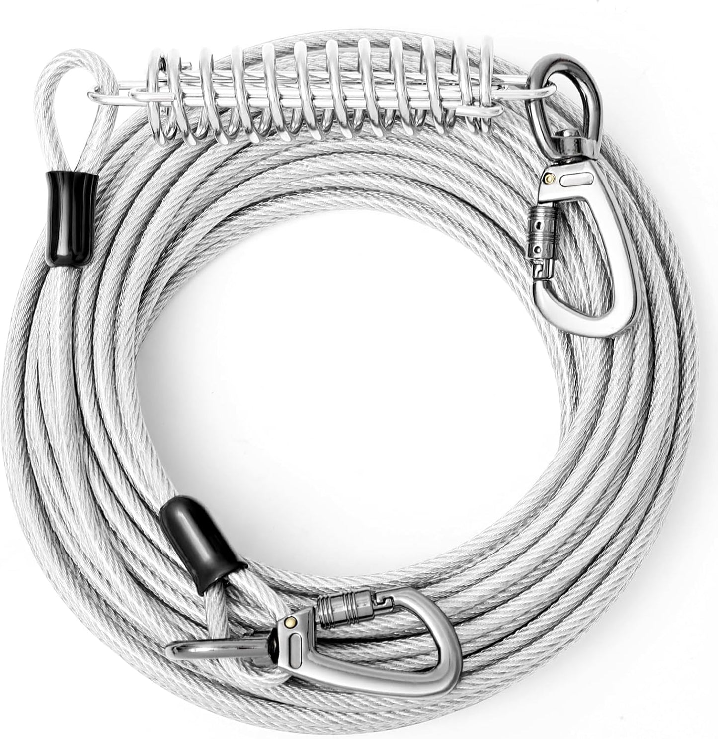 VST Dog Tie Out Cable 50FT-600LBS Break Strength,Heavy Duty Dog Leads for Yard with Shock Absorbing Spring & Lockable Hook,Outside Long Leash Cable,Chew Proof Dog Line for Small Medium Large Dogs - PuriLite