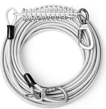 VST Dog Tie Out Cable 50FT-600LBS Break Strength,Heavy Duty Dog Leads for Yard with Shock Absorbing Spring & Lockable Hook,Outside Long Leash Cable,Chew Proof Dog Line for Small Medium Large Dogs - PuriLite