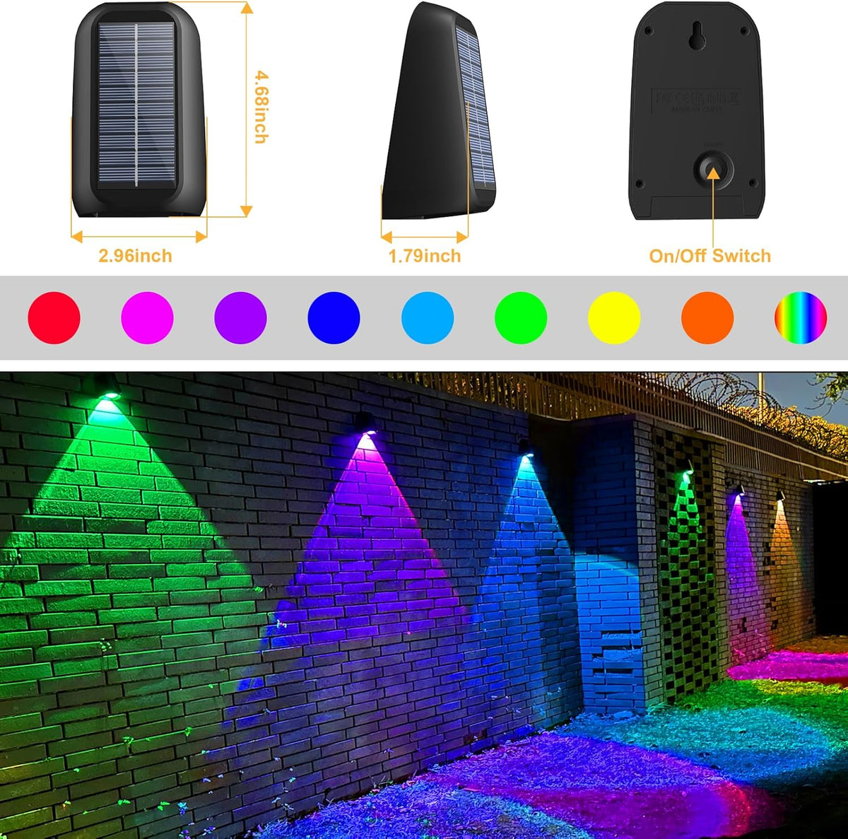 16 Pack Solar Fence Lights Outdoor 8 Colors,Bright Deck Lights Solar Outdoor Waterproof,LED Solar Lights for Backyard, Patio, Deck Railing, Step and Wall - PuriLite