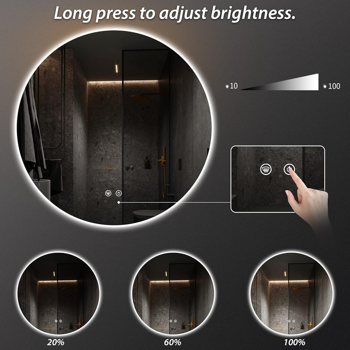 TETOTE 28 Inch Round LED Bathroom Vanity Mirror, Anti-Fog Dimmable Lights IP54 Waterproof Circle Makeup Wall Mounted Mirror - PuriLite