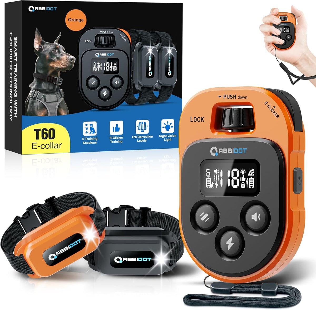ABBIDOT Shock Collar 2 Dogs - 4500ft Dog Training Collar, 178 Levels, E-cliker, Waterproof Remote & Collar, Night Light E Collar for Small Medium Large Dogs (Black, 2 Collars) - PuriLite