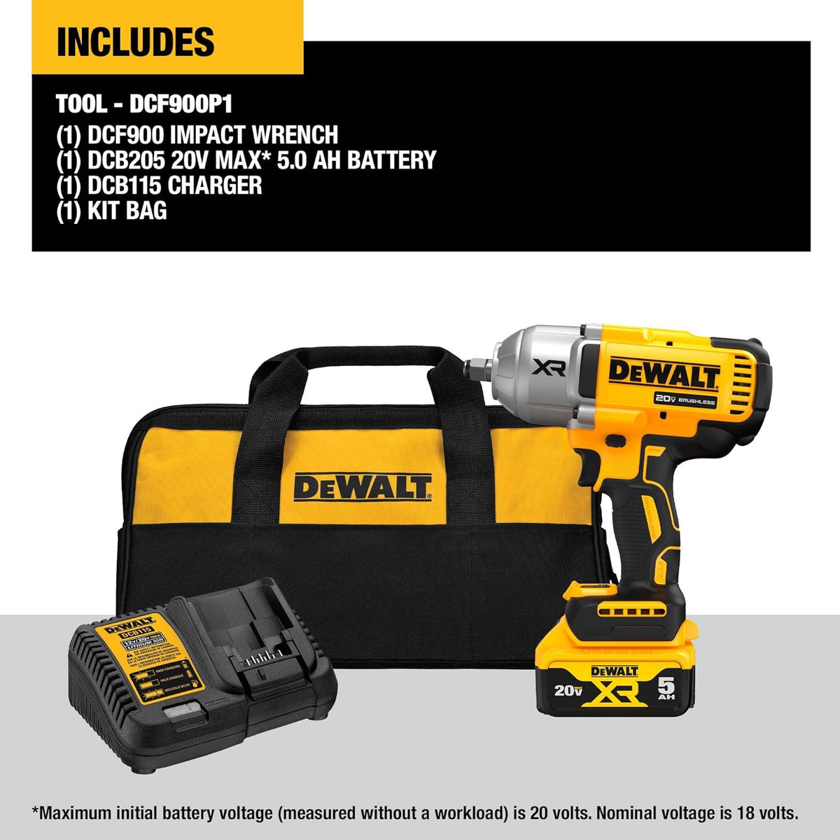DEWALT 20V MAX XR Impact Wrench, 1/2 In Cordless, High Torque, 4 Speed Precision Mode, Tool Only (DCF900B) - PuriLite