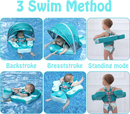 Mambobaby Baby Swim Float with Canopy, Non-Inflatable Solid Baby Float, Upgrade Soft Skin-Friendly Material Infant Swim Float - PuriLite