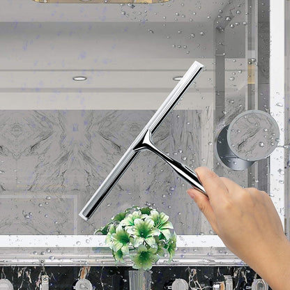 Ettori Shower Squeegee for Glass Doors, Squeegee for Shower Glass Door, Window and Car Glass, Mirrors - All-Purpose Stainless Steel Squeegee, 10 Inches and Black - PuriLite