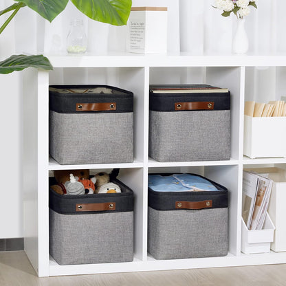 DULLEMELO Storage Baskets for Shelves, Fabric Collapsible Rectangular Storage Bins for Shelves, Closets, Nursery, Home, Office, Empty Gift Baskets (White&Teal) - PuriLite