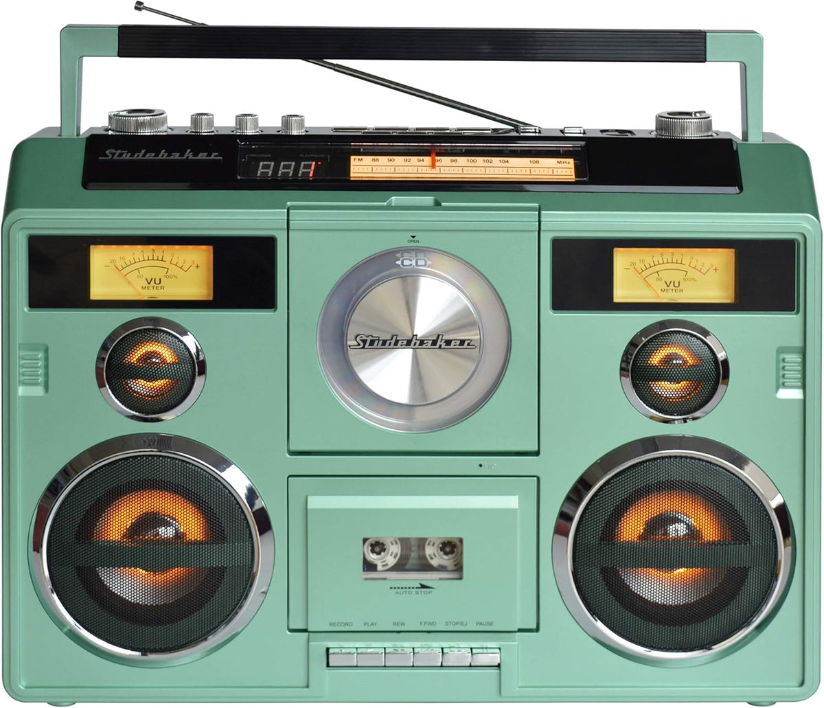 Sound Station Portable Stereo with Bluetooth/CD/AM-FM Radio/Cassette Recorder (Silver) - PuriLite