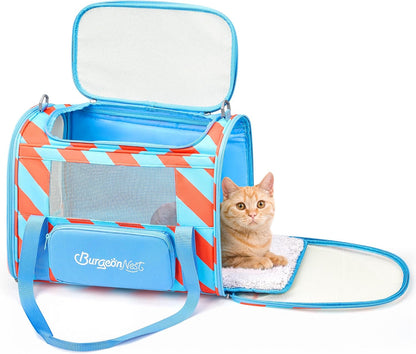 BurgeonNest Cat Carriers for Medium Cats Under 25 lbs, Pet Carrier for Cats with Unique Side Bag,Top Load Small Pet Carrier Soft-Sided Escape Proof with 4 Ventilated Windows - PuriLite
