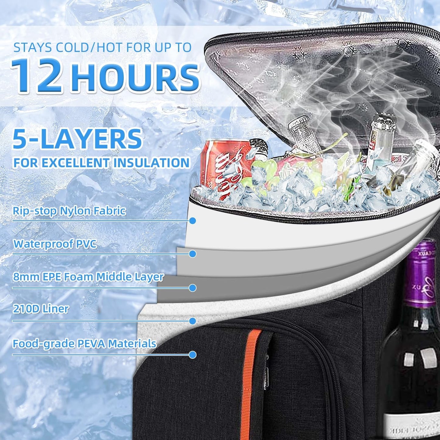 Bagtopia Camping Cooler Backpack 25 Cans, Leak Proof Insulated Thermal Bag, Beach Travel Picnic Lunch Backpack for Men Women - PuriLite
