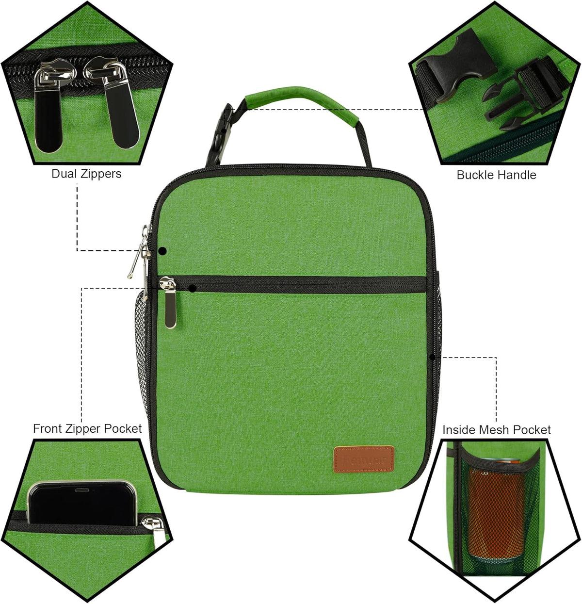 Lunch Box for Men Women Adults Small Lunch Bag for Office Work Picnic - Reusable Portable Lunchbox, Black - PuriLite