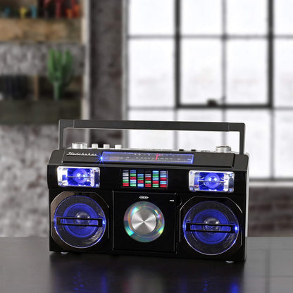 Studebaker SB2145S 80's Retro Street Bluetooth Boombox with FM Radio, CD Player, LED EQ, 10 Watts RMS and AC/DC in Silver - PuriLite